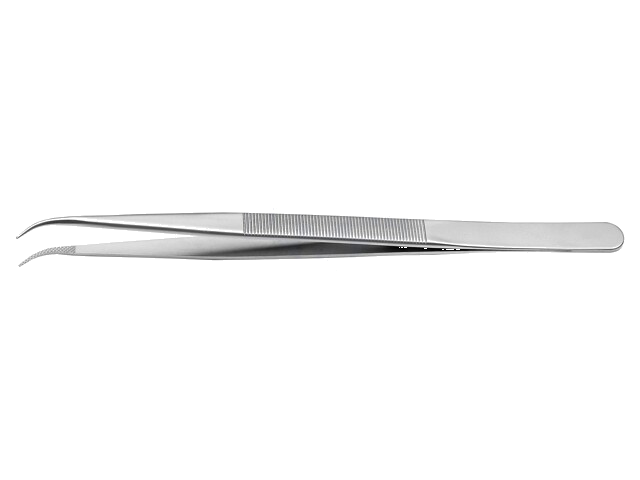 Pincet; 150mm; Bladen: smal,gebogen; De vorm van de punt: plat Pincet; 150mm; Bladen: smal,gebogen; De vorm van de punt: plat